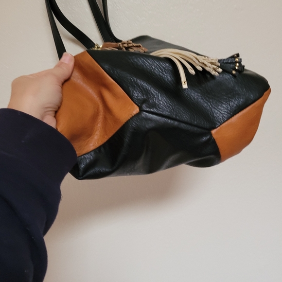 Big Buddha Black and Brown Vegan Leather Tote - Picture 6 of 7